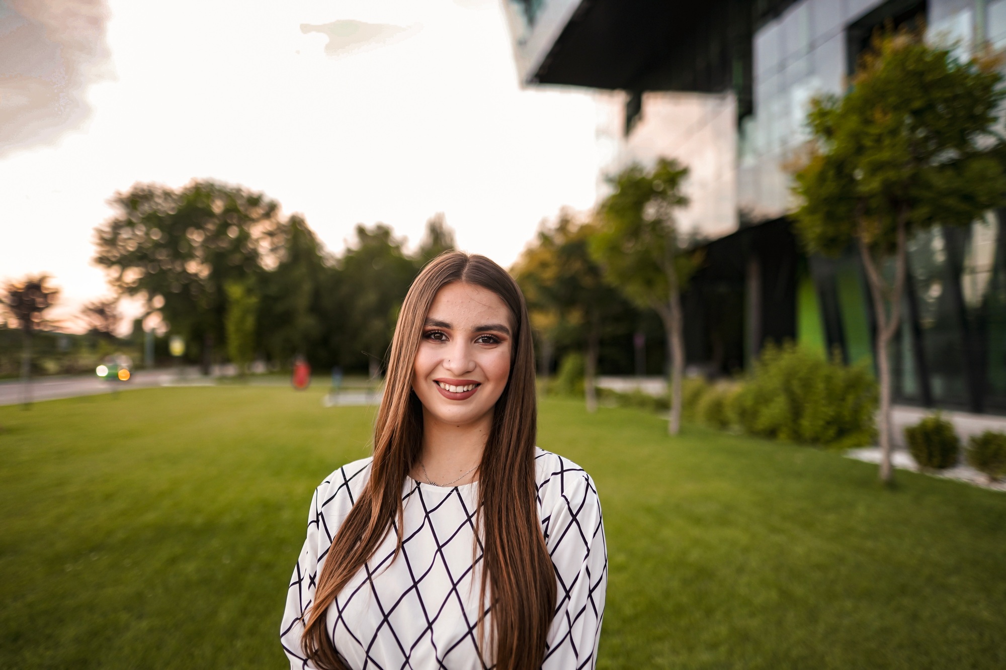 Portrait of beautiful woman with perfect white teeth smile
